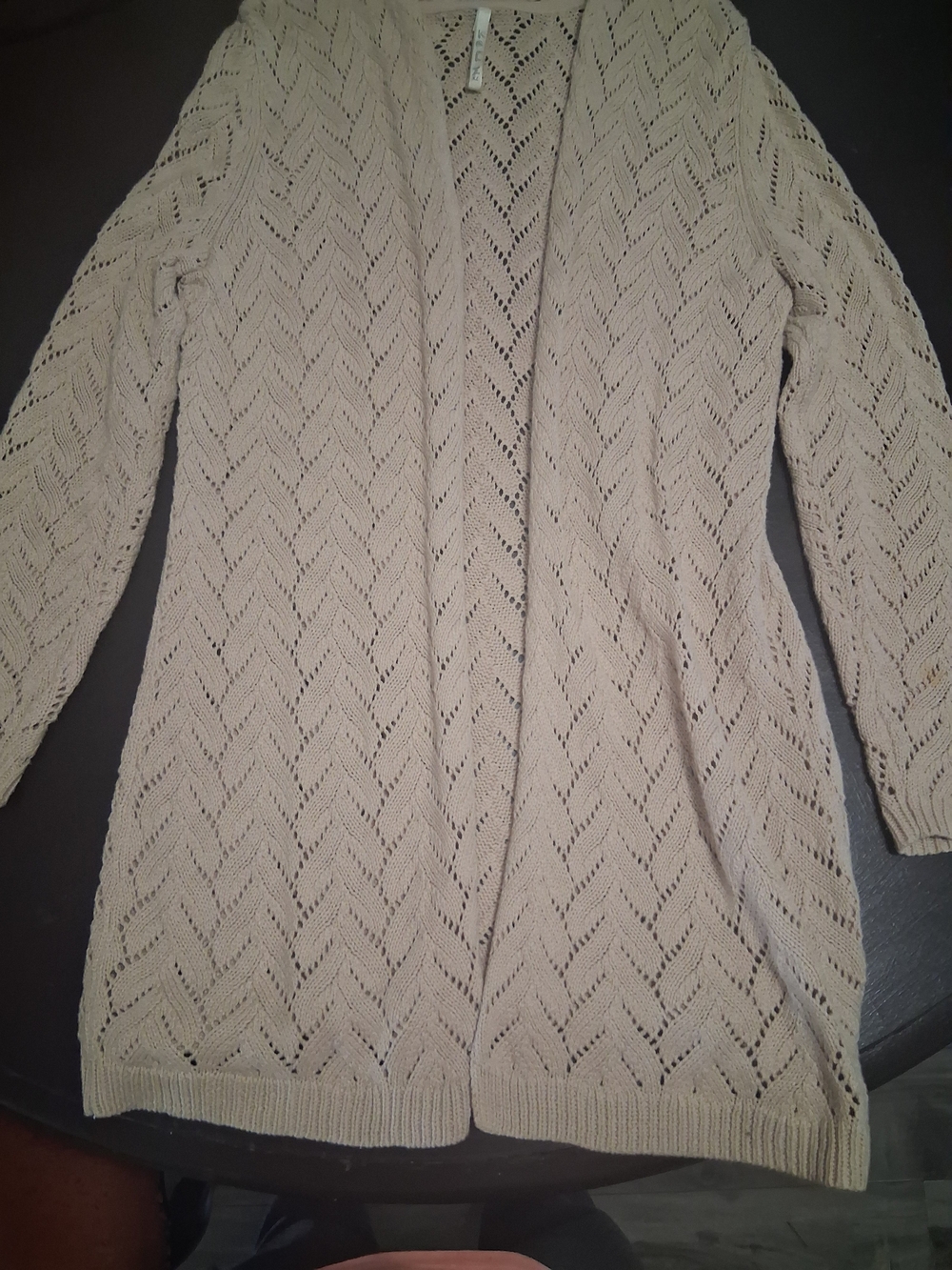 & Other Stories Cream Open-Front Chevron Eyelet Knit Cardigan